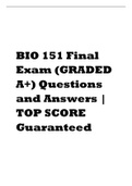 BIO 151 Final Exam (GRADED A+) Questions and Answers TOP SCORE 100% Guaranteed.pdf