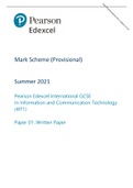Pearson Edexcel Mark Scheme (Provisional) Summer 2021 Pearson Edexcel International GCSE In Information and Communication Technology (4IT1) Paper 01: Written Paper