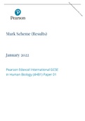 Pearson Edexcel Mark Scheme (Results) January 2022 Pearson Edexcel International GCSE in Human Biology (4HB1) Paper 01