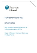 Pearson Edexcel Mark Scheme (Results) January 2022 Pearson Edexcel International GCSE In English Literature (4ET1) Paper 2: Modern Drama and Literary Heritage Texts