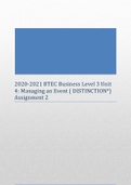 2020-2021 BTEC Business Level 3 Unit 4 Managing an Event ( DISTINCTION) Assignment 2.