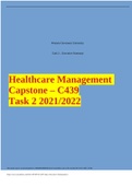 Healthcare Management Capstone – C439 Task 2 2021/2022