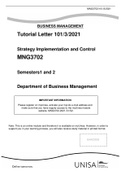 Tutorial Letter 101/3/2021 Strategy Implementation and Control MNG3702 Semesters1 and 2 Department of Business Management