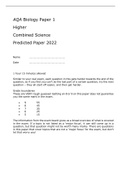 AQA COMBINED SCIENCE - HIGHER - BIOLOGY PAPER 1 - PREDICTED PAPER 2022latest 100% VERIFIED