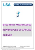 BTEC FIRST AWARD LEVEL IN PRINCIPLES OF APPLIED SCIENCE