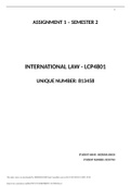 Assignment 1 SOLUTIONS FULLY REFERENCED (Semester 2 - 2022) -International Law LCP4801