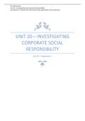 2022 Distinction : Unit 20 - Investigating Corporate Social Responsibility Assignment 1