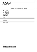A-LEVEL PHYSICS 7408/2 Paper 2 Mark scheme June 2020 Version: 1.0 Final
