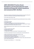 ABO 2022/2023 Practice Exam Questions and Answers(Actual exam questions/frequently tested questions and answers)100% Verified
