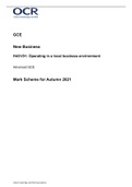 OCR GCE New Business H431/01: Operating in a local business environment Advanced GCE Mark Scheme for Autumn 2021