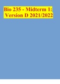 Bio 235 - Midterm 1: Version D 2021/2022