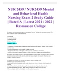 NUR 2459 / NUR2459 Mental and Behavioral Health Nursing Exam 2 Study Guide | Rated A | Latest 2021 / 2022 | Rasmussen College