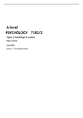 AQA A-level PSYCHOLOGY 7182/2 Paper 2 Psychology in context Mark scheme June 2021