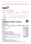 AQA GCSE BIOLOGY PAPER 2H HIGHER TIER VERSION 1