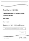 HED2601 History of Education in Foundation Phase Assignments 1 & 2 2022.