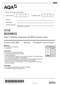 GCSE BUSINESS Paper 1 Influences of operations and HRM on business activity