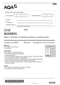 GCSE BUSINESS Paper 2 Influences of marketing and finance on business activity For Examiner&rsquo;s Use Section Mark A B C TOTAL AQA