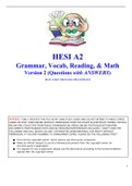 HESI A2 Grammar, Vocab, Reading, & Math Version 2 (Questions with ANSWERS)