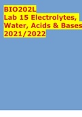 BIO202L Lab 15 Electrolytes, Water, Acids & Bases 2021/2022