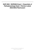 NUR 2063 &sol; NUR2063 Exam 1&colon; Essentials of Pathophysiology Exam 1 Review &lpar;Latest 2022&sol;2023&rpar; Rasmussen