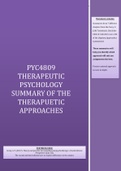 PYC4809 Therapeutic Psychology THERAPEUTIC APPROACHES SUMMARY 2022