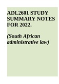 ADL2601 STUDY SUMMARY NOTES FOR 2022. (South African administrative law).