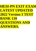 HESI-PN EXIT EXAM LATEST UPDATED 2022 Version 3 TEST BANK 110 (QUESTIONS AND ANSWERS).