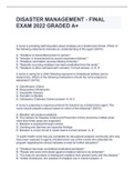 DISASTER MANAGEMENT - FINAL EXAM 2022 GRADED A&plus;