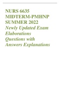 NURS 6635 MIDTERM-PMHNP SUMMER 2022 Newly Updated Exam Elaborations Questions with Answers Explanations