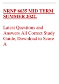 NRNP 6635 MID TERM SUMMER 2022.  Latest Questions and Answers All Correct Study Guide, Download to Score A