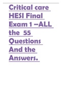 Critical care HESI Final Exam 1 –ALL the  55 Questions And the Answers. 