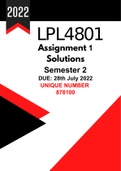 LPL4801 Assignment 1 Solutions For Semester 2 (2022) Due 28th July 2022 (Code 878100)