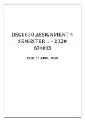 DSC1630 ASSIGNMENT 1 SEMESTER 1 - 2020 764907| Questions And And Answers