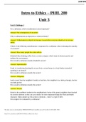 PHL 200 Intro to Ethics Unit 3 - Questions and Answers Graded A+(WITH  COMPLETE SOLUTIONS)