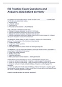 RD Practice Exam Questions and Answers 2022&semi;Solved correctly