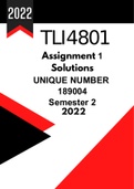 TLI4801 Assignment 1 Solutions For Semester 2 (2022) UNIQUE NUMBER 189004