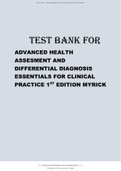 TEST BANK FOR ADVANCED HEALTH ASSESMENT AND DIFFERENTIAL DIAGNOSIS ESSENTIALS FOR CLINICAL PRACTICE 1ST EDITION MYRICK