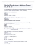 Medical Terminology - Midterm Exam -Ch. 1-10, 20(Answered)2022