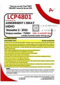 LCP4801 ASSIGNMENT 1 ESSAY MEMO - SEMESTER 2 - 2022 - UNISA - INCLUDES FOOTNOTES 