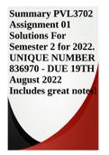 Summary PVL3702 Assignment 01 Solutions For Semester 2 for 2022. UNIQUE NUMBER 836970 - DUE 19TH August 2022 Includes great notes!