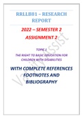 2022 - RRLLB81 -  SEMESTER 2 (ASSIGNMENT 2)  - TOPIC 1 : THE RIGHT OF ACCESS TO BASIC EDUCATION FOR CHILDREN WITH DISABILITIES - WITH DETAILED REFERENCES FOOTNOTES AND BIBLIOGRAPHY - VIEW PREVIEW PAGES NOW ⭐⭐⭐⭐⭐ BUY QUALITY AND BUY WHAT YOU CAN SEE YOU A