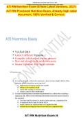 ATI RN Nutrition Exam (6 New Latest Versions, 2021) /ATI RN Proctored Nutrition Exam, Already high rated document, 100% Verified & Correct.