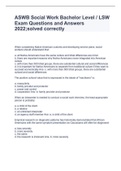 ASWB Social Work Bachelor Level &sol; LSW Exam Questions and Answers 2022&semi;solved correctly