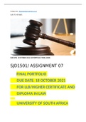 SJD1501 - Social Dimensions Of Justice, Assignment 7 Semester 2, ASSIGNMENT 6 & ASSIGNMENT 07 FINAL PORTFOLIO 2021.