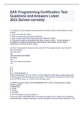 SAS Programming Certification Test Questions and Answers Latest 2022&semi;Solved correctly