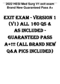 2022 HESI Med Surg V1 exit exam Brand New Guaranteed Pass A+  EXIT EXAM - Version 1 (V1) All 160 Qs & As Included - Guaranteed Pass A+!!! (All Brand New Q&A Pics Included)                       2022 RN HESI EXIT EXAM Version 1 (V1) – All 160 Questions & A