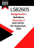  LSB2605 Assignment 2 (Solutions) For Semester 2 2022, UNIQUE NUMBER: 852757, (Due 22nd September 2022) 