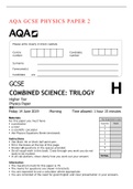 AQA GCSE PHYSICS PAPER 2 MARK SCHEME LATEST VERSION