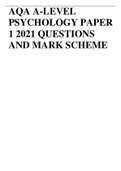AQA A-LEVEL PSYCHOLOGY PAPER 1 2021 WITH QUESTIONS AND MARK SCHEME(VERIFIED QUESTIONS AND ANSWERS 2021)/CERTIFIED FOR SUCCESS