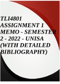 TLI4801 ASSIGNMENT 1 MEMO - SEMESTER 2 - 2022 - UNISA (WITH DETAILED BIBLIOGRAPHY)